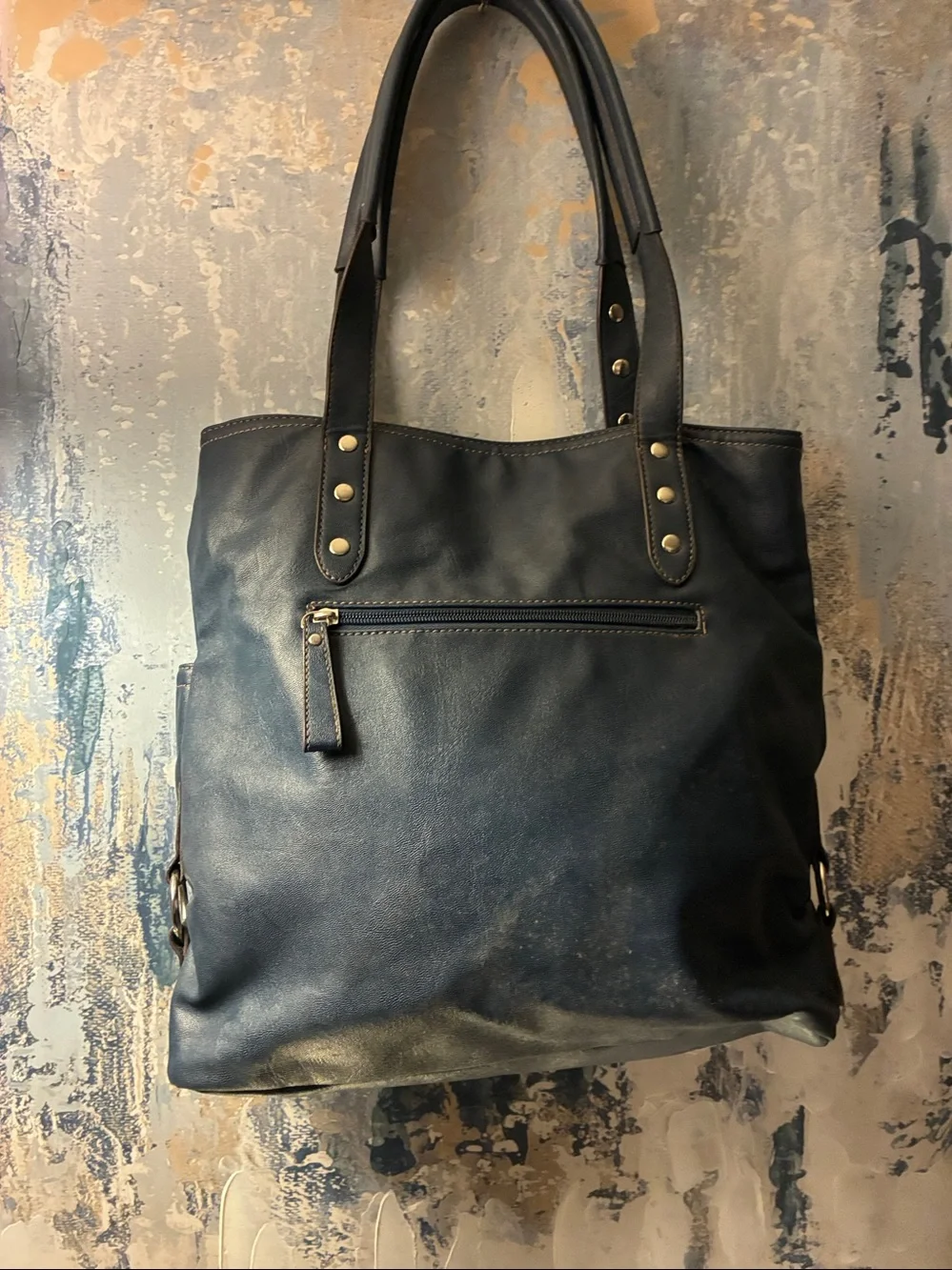 GUC ! Genuine Relic Blue  Leather Tote Bag with Front Pockets